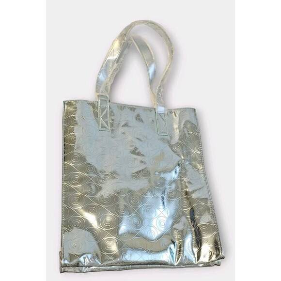 NEW KENZO World Glossy Metallic Mirror Icy Blue TOTE Shoulder Bag Embossed Eye - Picture 1 of 11